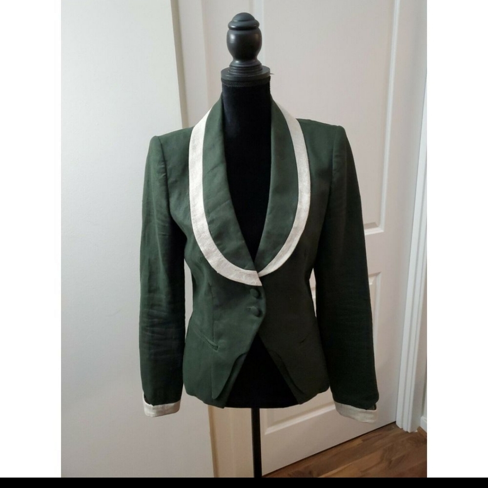 Misha Nonoo New York Blazer Green and Cream Linen Blazer Jacket Sz 4.So gorgeous
